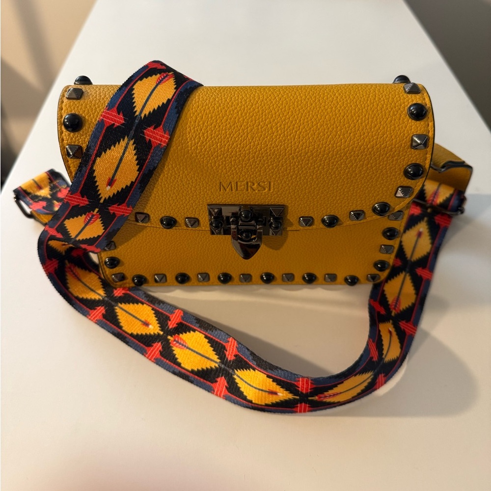 Mersi mustard studded handbag with 2 strap options